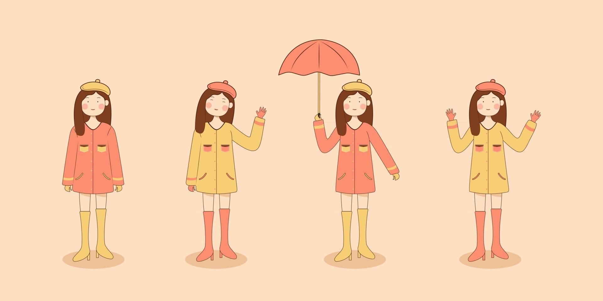 Set of Cute Girl Illustration Doing Various Poses vector