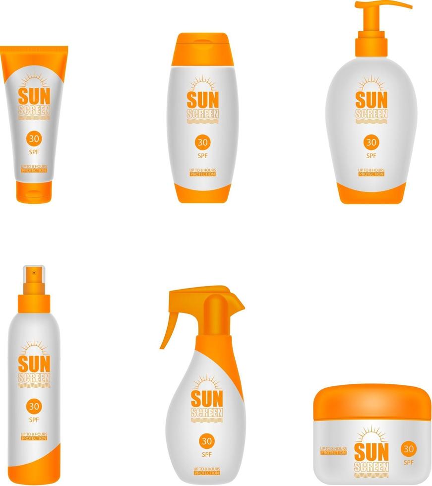 conjunto de diferentes botellas de protector solar. vector