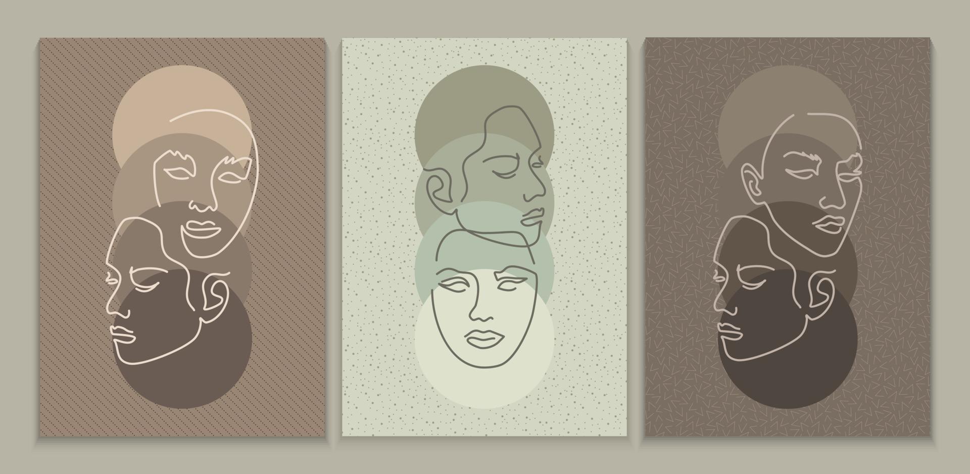 Collection of posters with abstract faces vector