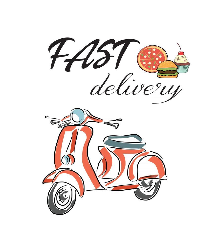 Fast delivery Vector cartoon illustration Vintage style Food service Retro bike Icon logo design elements