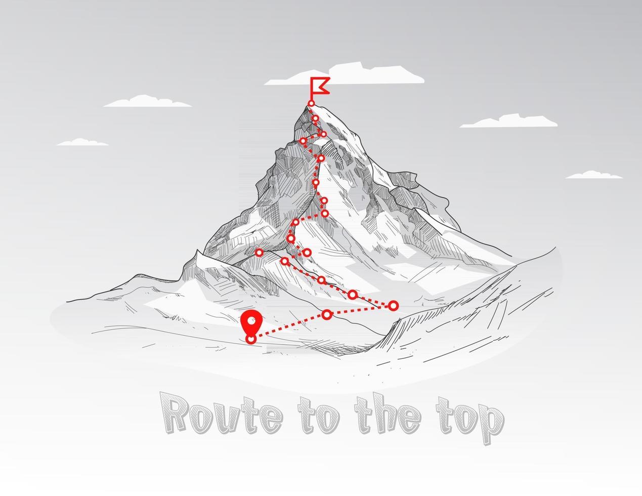 Ruta de escalada de montaña al pico camino de viaje de negocios en progreso hacia el concepto de vector de éxito