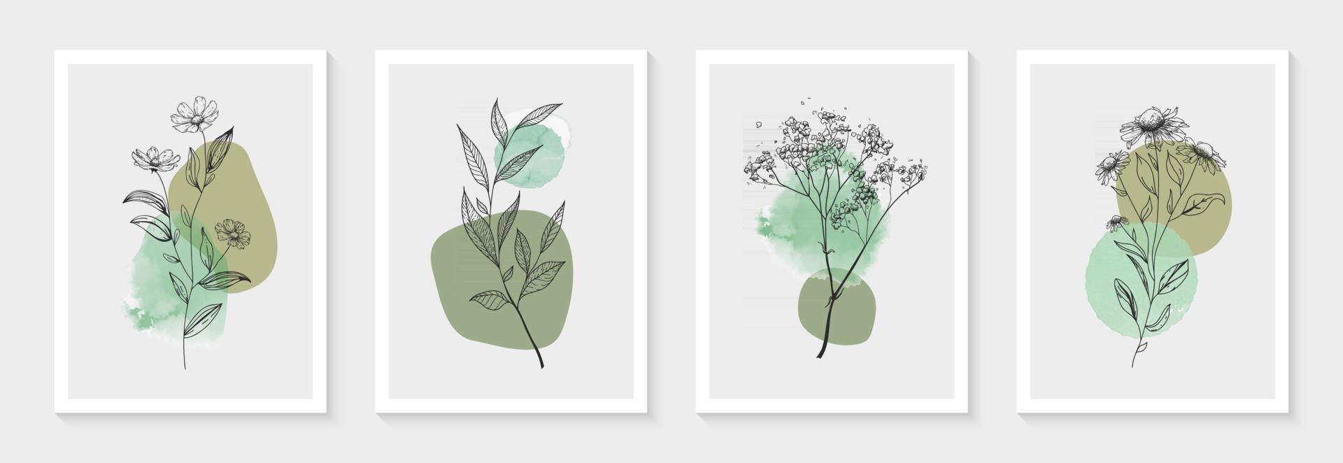 Minimalist floral watercolor posters Botanical wall art Abstract print design vector