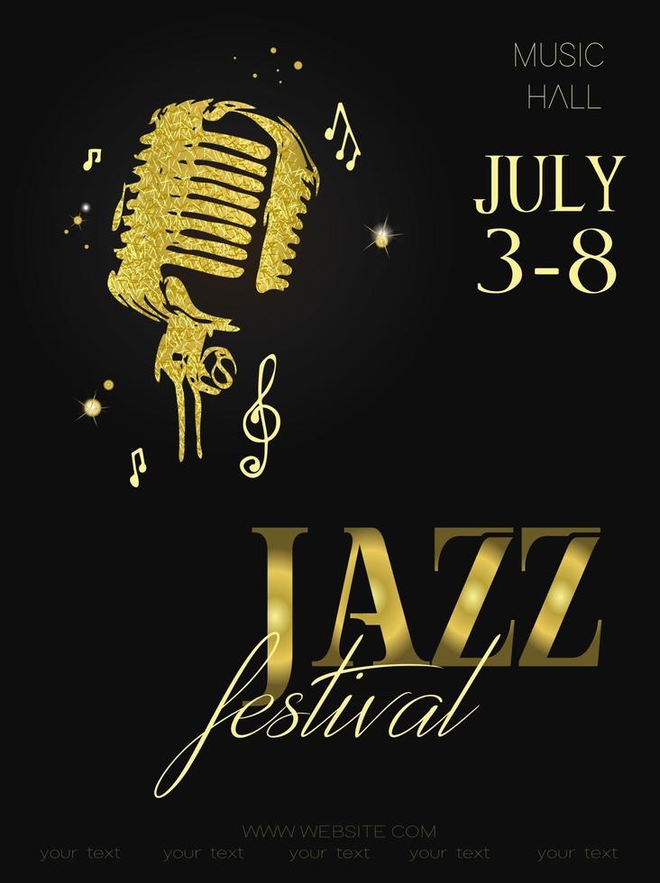 Jazz music festival poster background template Retro microphone with music notes Flyer Vector design