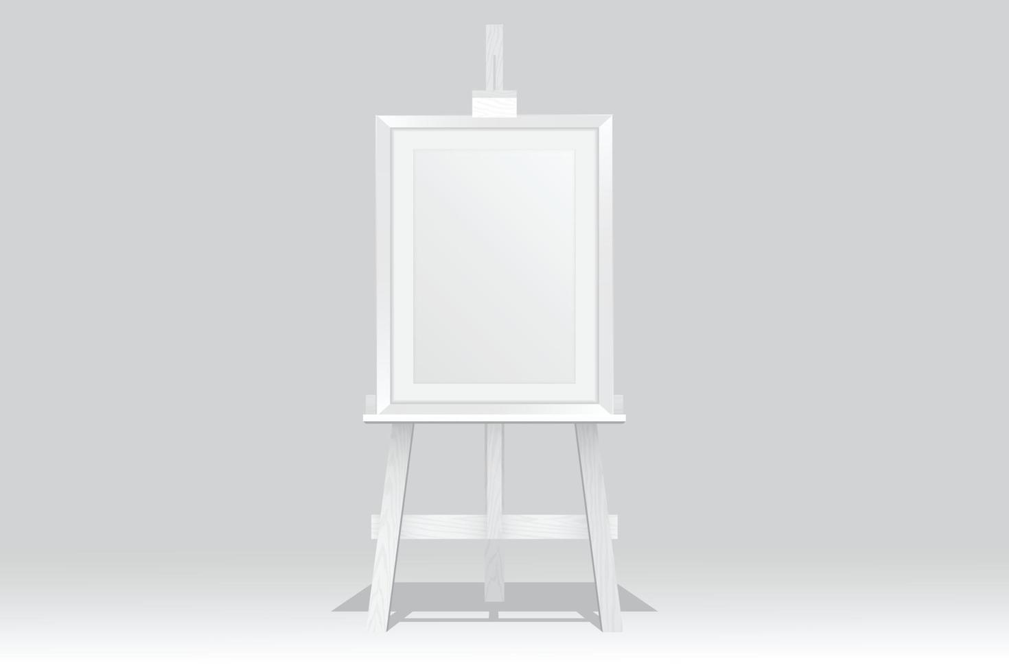 Wooden easel stand with picture frame on white background vector