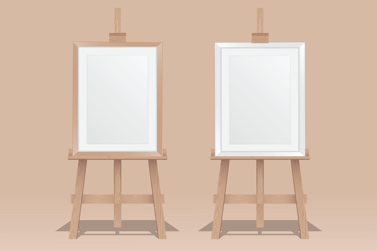 Wooden easel stands with picture frame vector