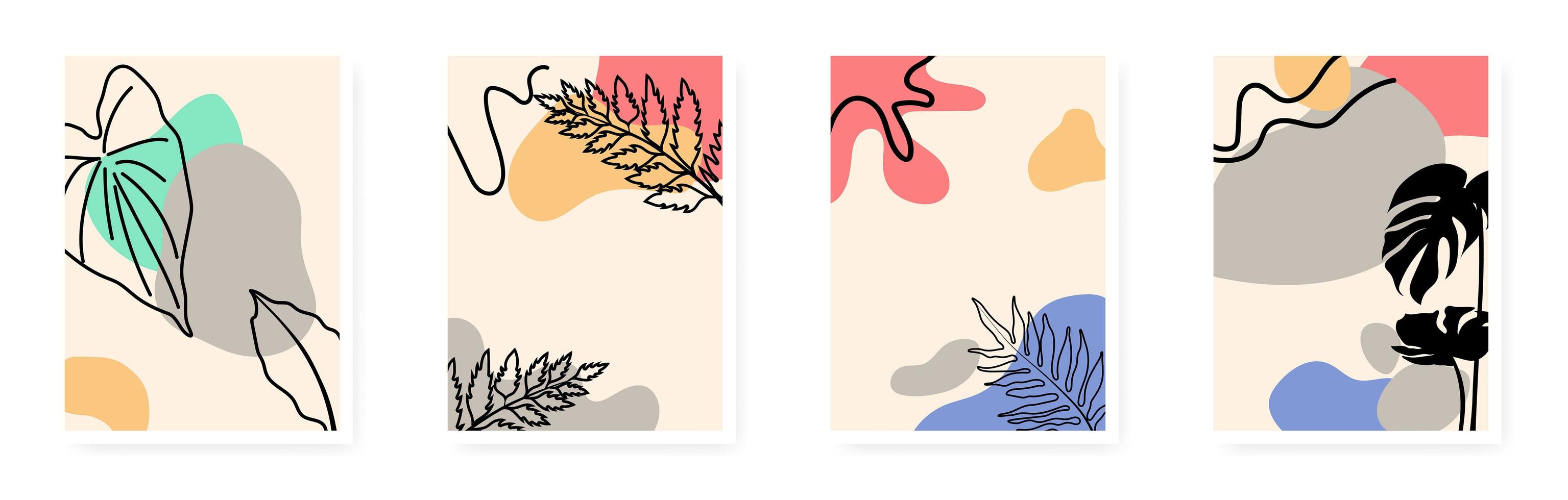 Minimal and natural botanical wall art Foliage line art vector drawing with abstract shape Botanical wall art vector set