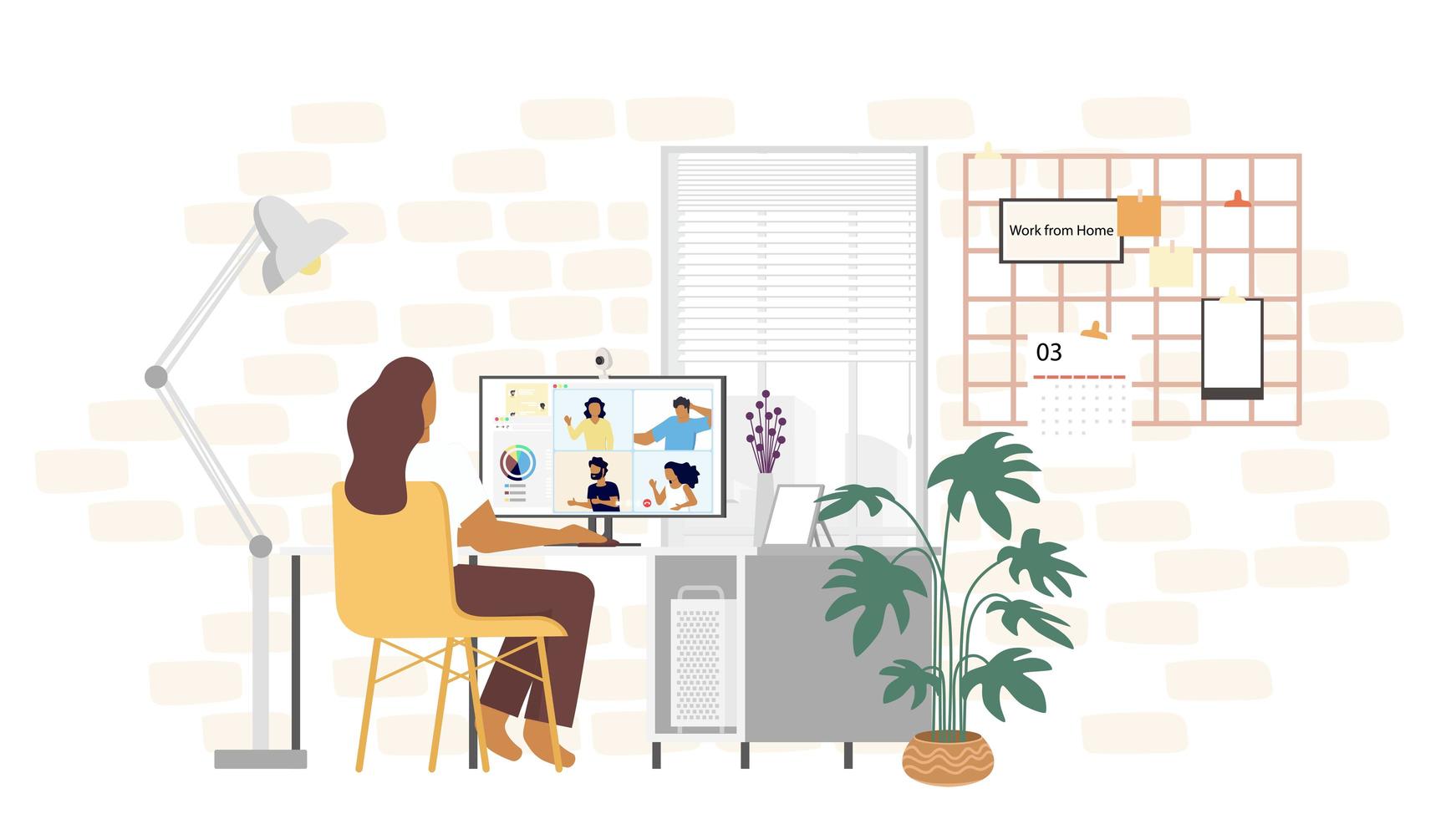 Study from home through online laptop computer in minimal vector design Work from home online video conference study due to the covid19 outbreak