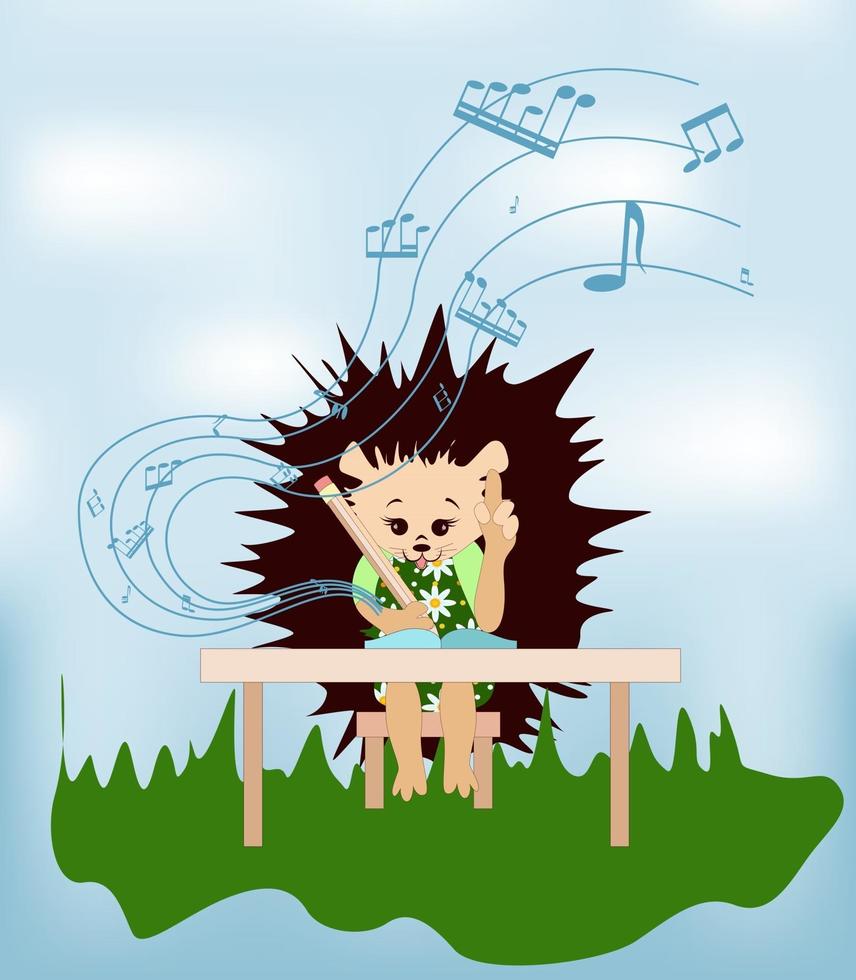 Vector image of a hedgehog at the table