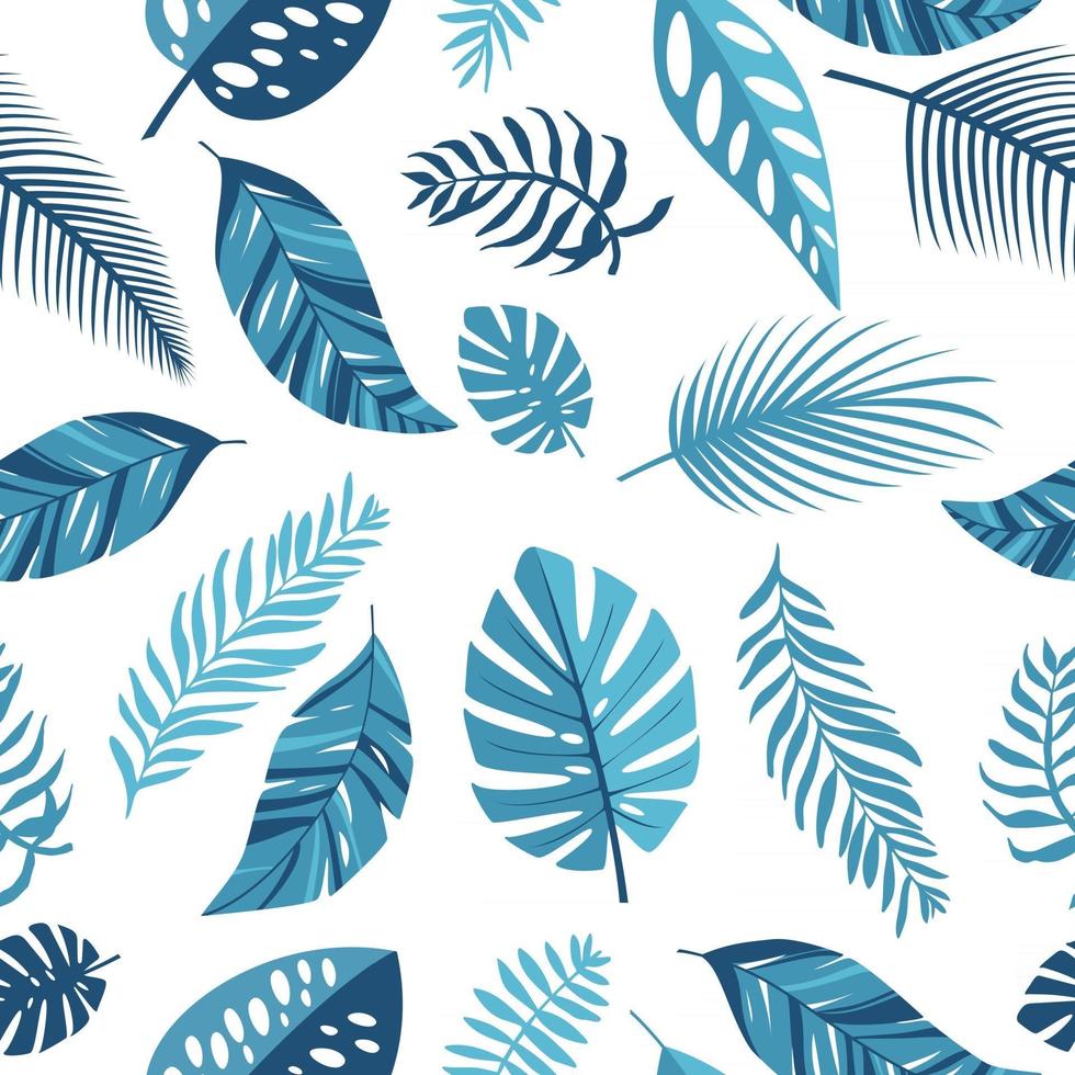 Tropical blue leaves Exotic seamless pattern vector
