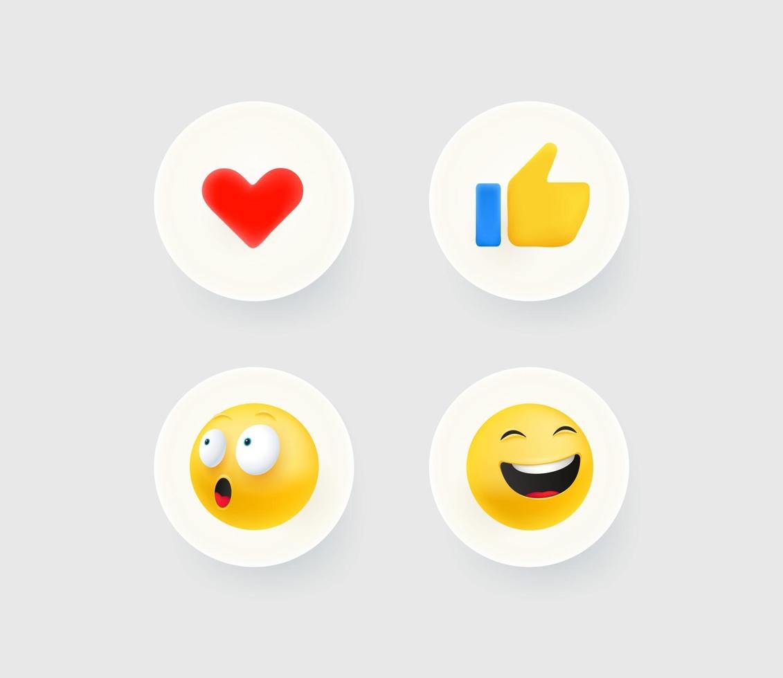Thumb up heart laugh and shock reaction buttons vector
