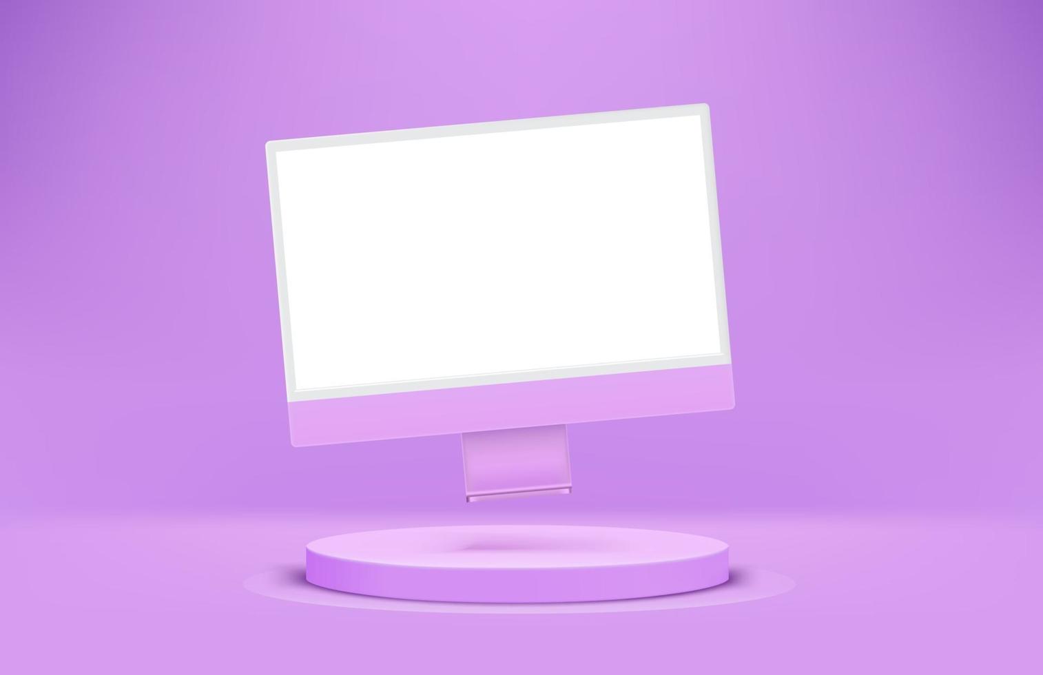 Monitor de ordenador moderno con pantalla en blanco en un escenario vector