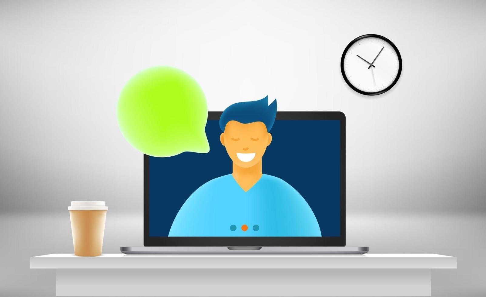 Video conference with young man via web application vector