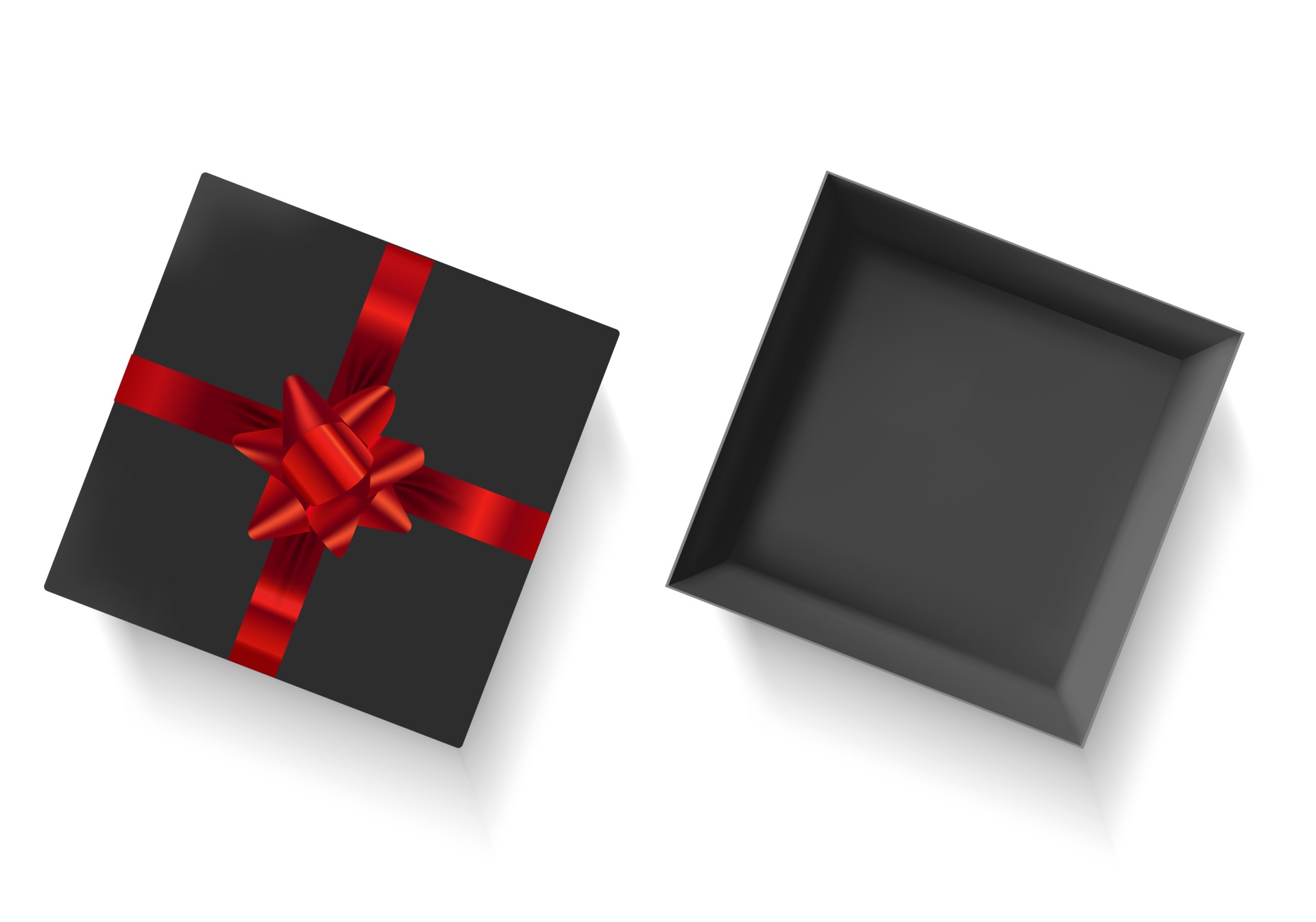 Cajas de regalo decoradas con cinta negra. Cartones marrones