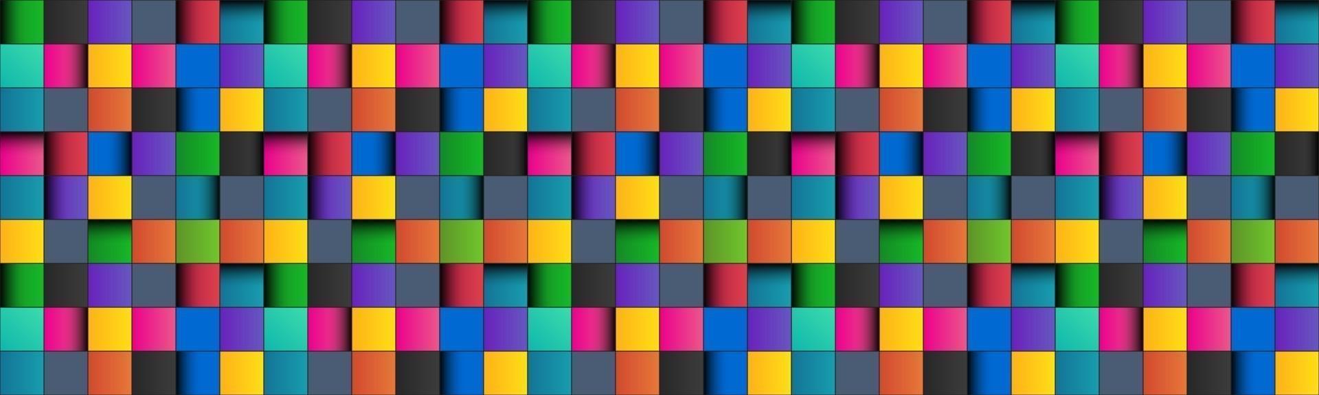 Colorful square abstract header with black lines Colored square with shadows Pixel mosaic banner Vector illustration