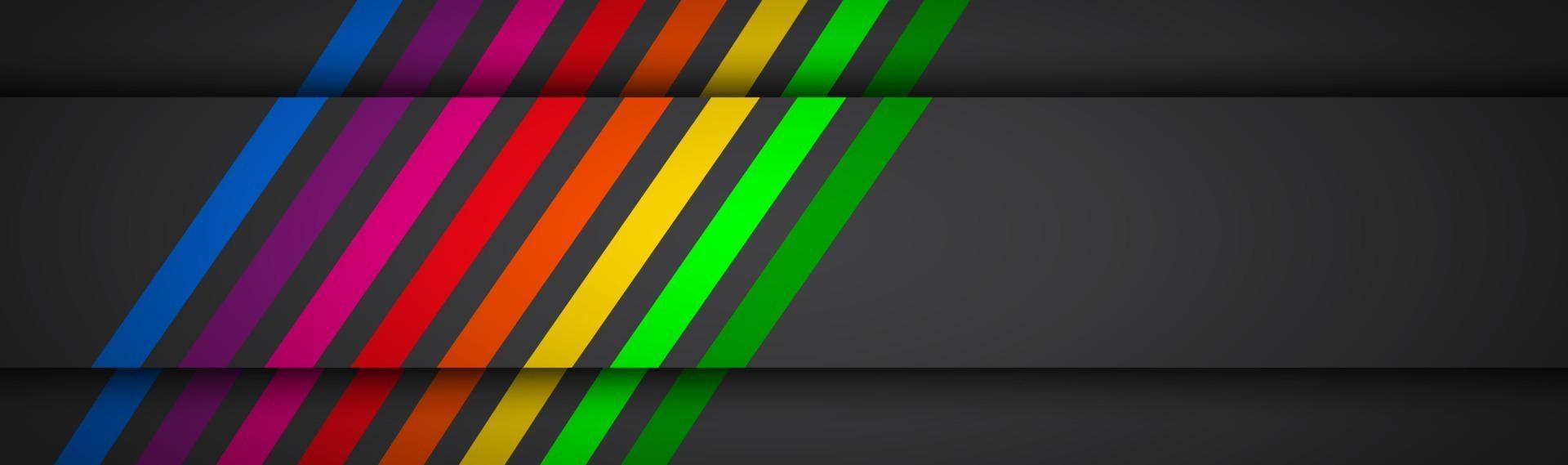 Modern rainbow colored lines on black header Vector illustration for your presentation Simple banner for your business