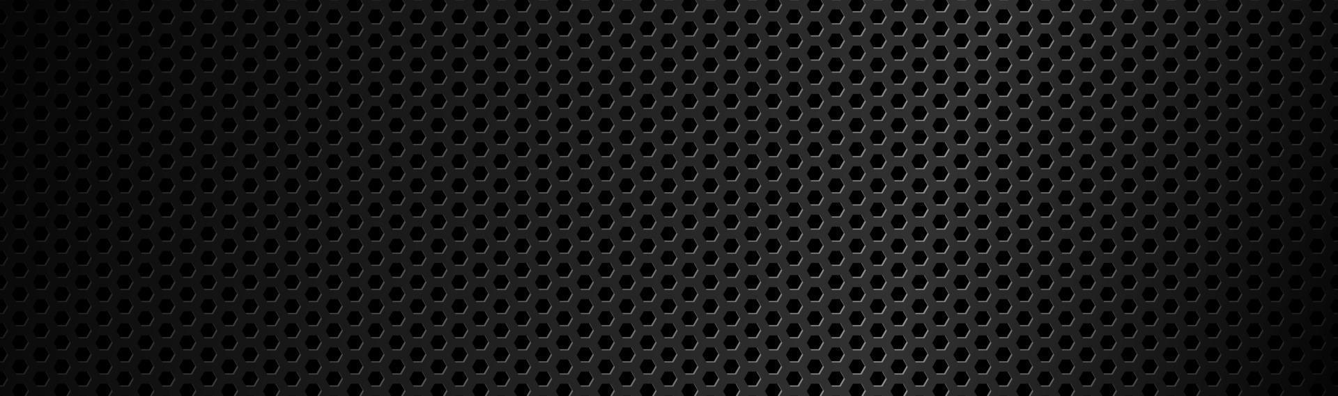 Abstract dark black geometric hexagonal mesh material header Technology banner with blank space for your logo Vector abstract widescreen background