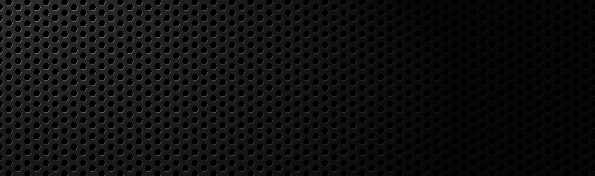 Banner de tecnología metálica de encabezado de material de malla hexagonal geométrico negro oscuro abstracto con espacio en blanco para su logotipo vector fondo de pantalla panorámica abstracta