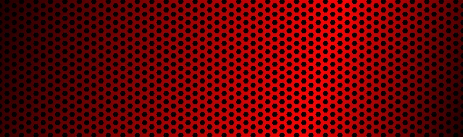 Abstract dark red geometric hexagonal mesh material header Perforated metallic technology banner Vector abstract widescreen background