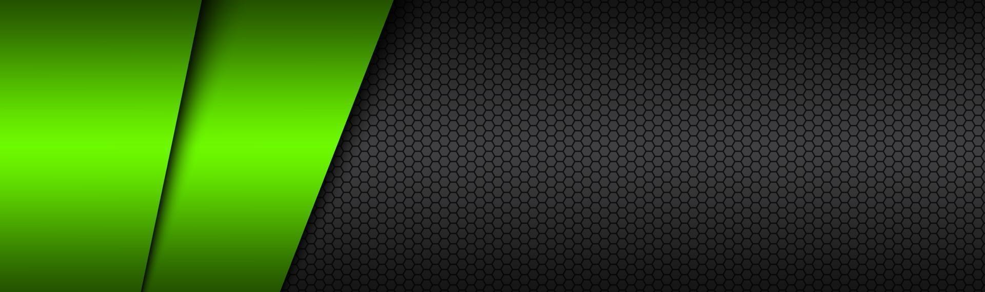 Encabezado de vector de material moderno negro y verde con un banner de diseño de malla hexagonal con cuadrícula poligonal y espacio en blanco para el diseño de sitio web abstracto de su logotipo