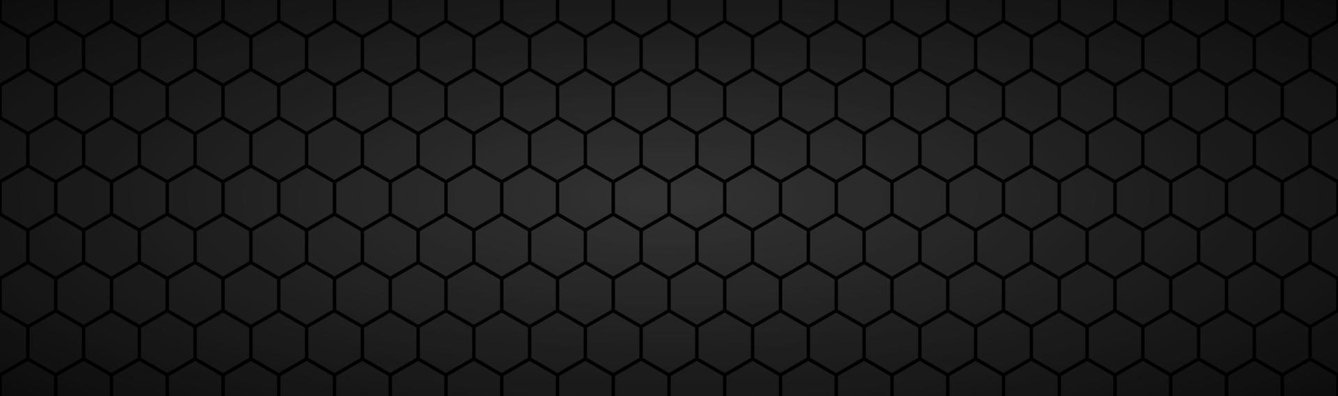 Abstract dark black geometric hexagonal mesh material header Metallic technology banner with blank space for your logo Vector abstract widescreen background
