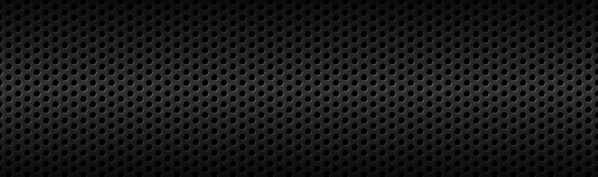 Abstract dark black geometric hexagonal mesh material header Technology banner with blank space for your logo Vector abstract widescreen background