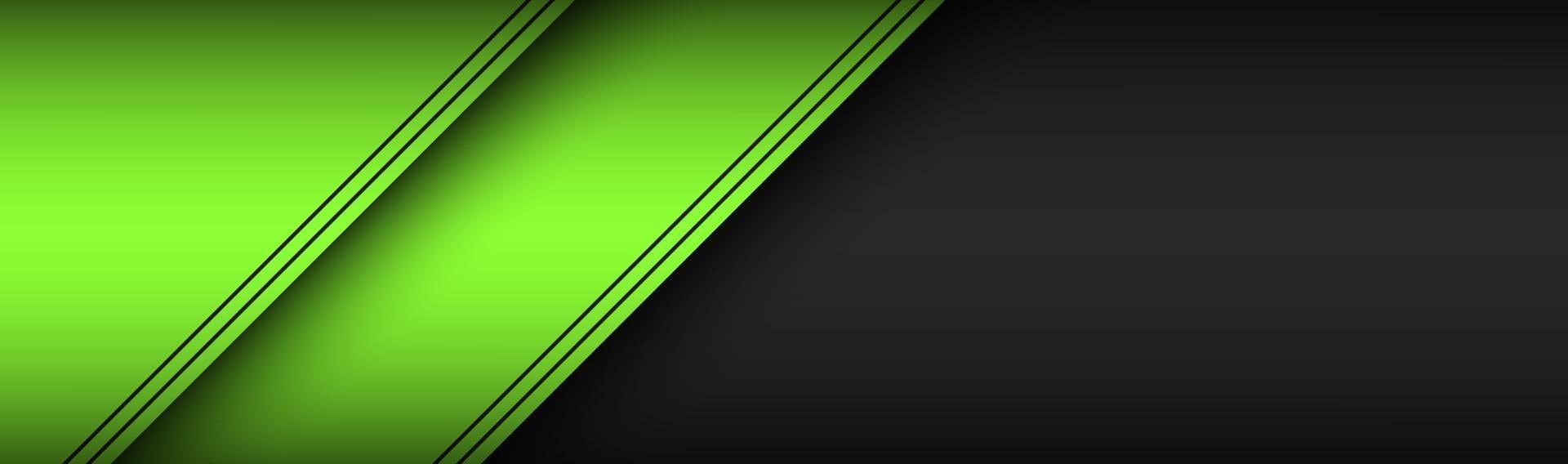 encabezado de diseño de material negro y verde banner de tecnología moderna con hojas de papel superpuestas con líneas negras ilustración de vector de pantalla ancha
