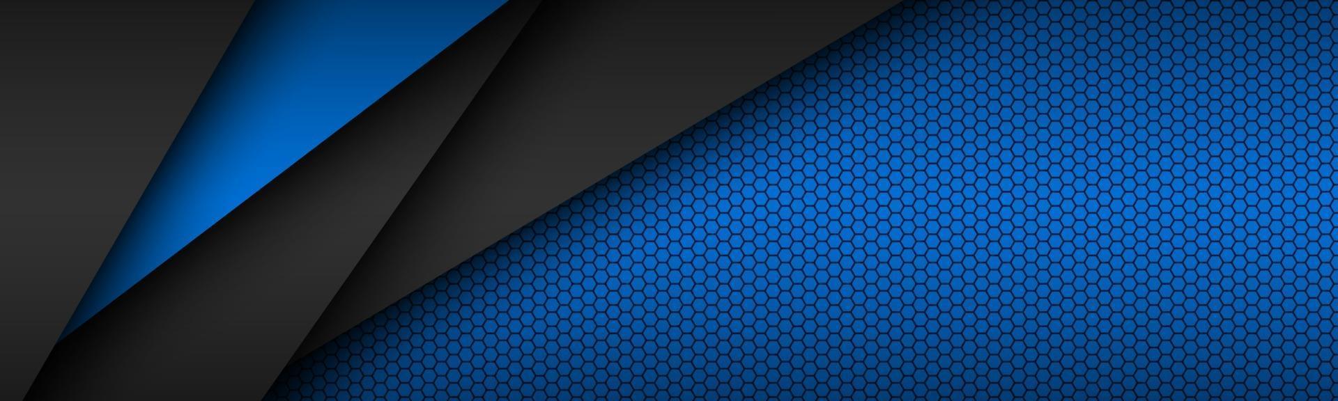 Black and blue layers above each other header Modern material design with a hexagonal pattern Vector abstract widescreen banner