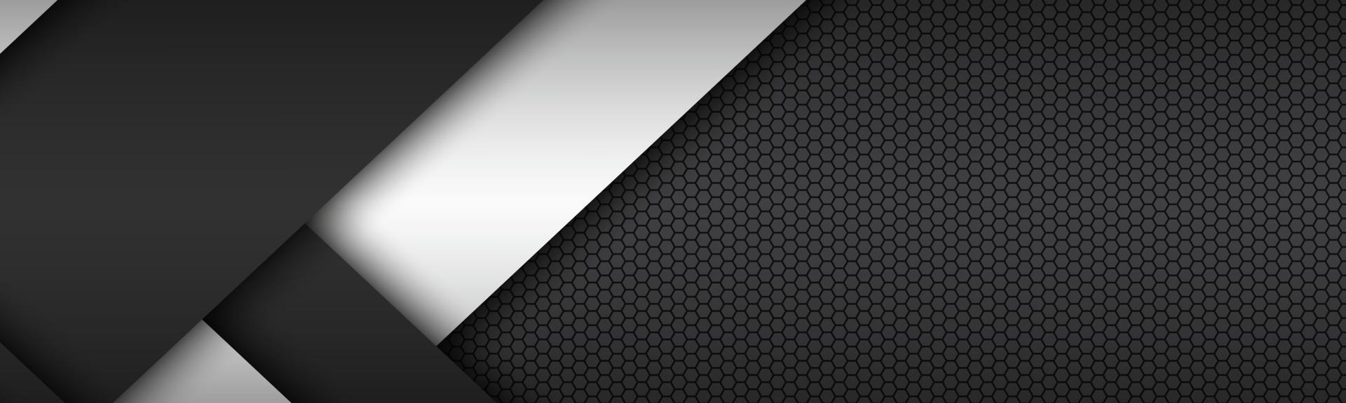Capas en blanco y negro una encima de la otra encabezado diseño de material moderno con un patrón hexagonal banner de pantalla panorámica abstracta vector