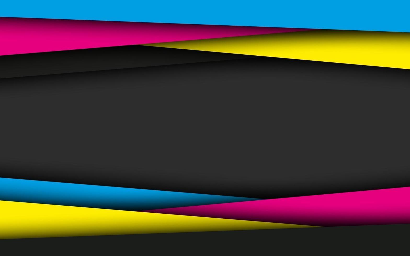 Fondo de material moderno negro con capas superpuestas en colores CMYK Plantilla para su negocio Fondo de pantalla panorámica abstracta de vector