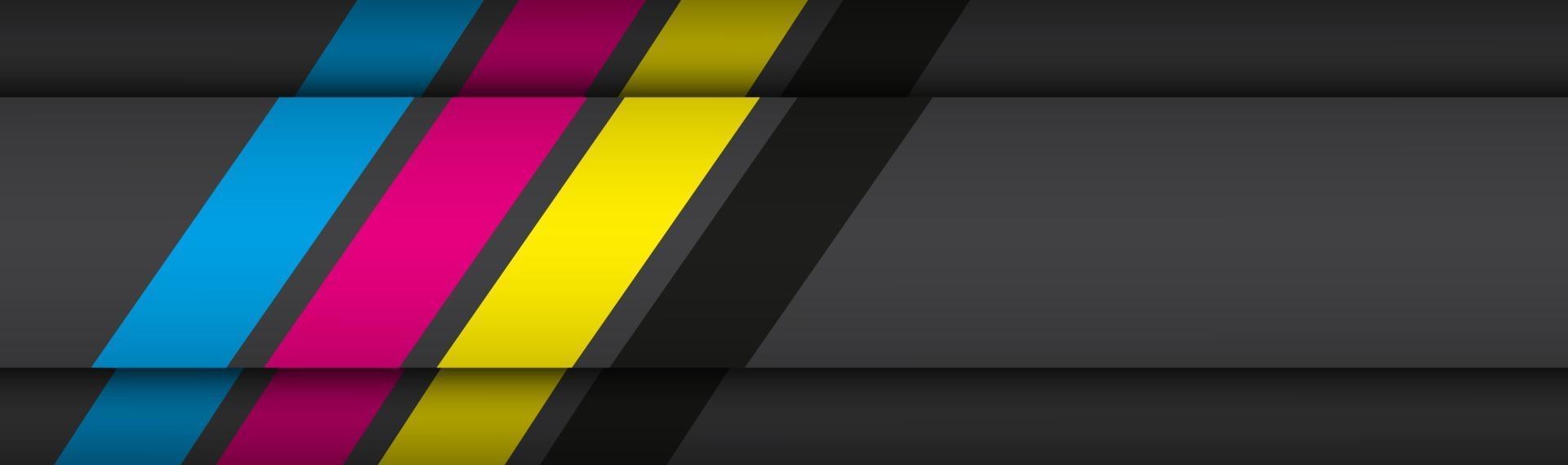 encabezado de material moderno negro con capas superpuestas con banner de colores cmyk para su negocio vector de fondo de pantalla panorámica abstracta