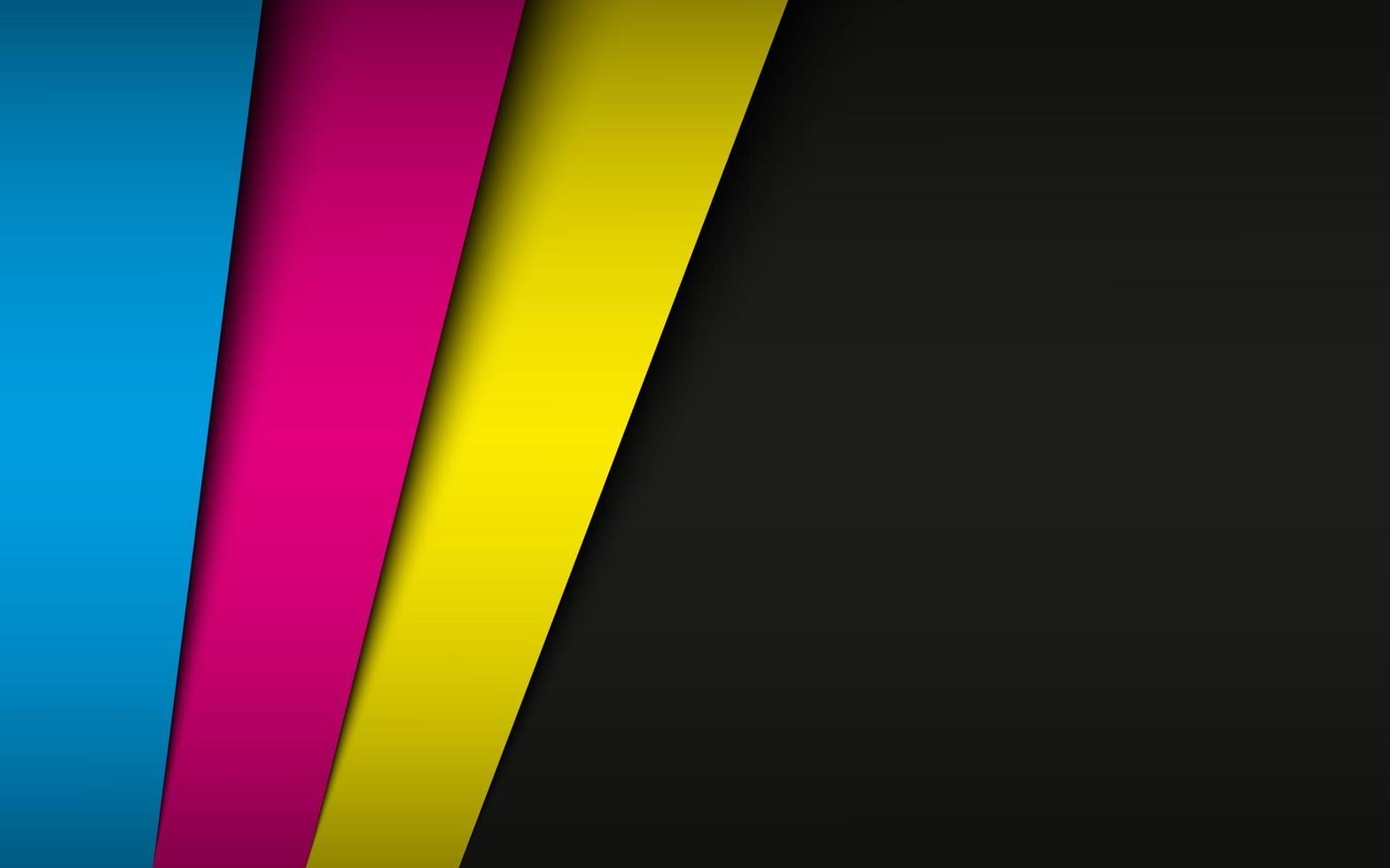 Fondo de material moderno negro con capas superpuestas en colores CMYK Plantilla para su negocio Fondo de pantalla panorámica abstracta de vector