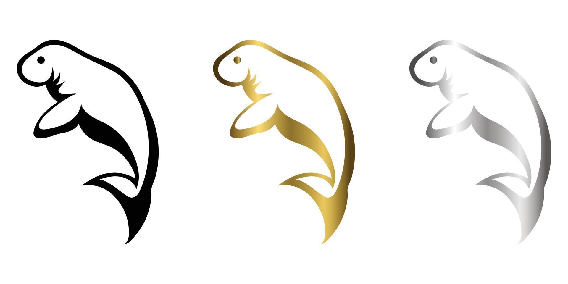 three color balck gold silver line art Vector illustration on a white background of a manatee Suitable for making logo
