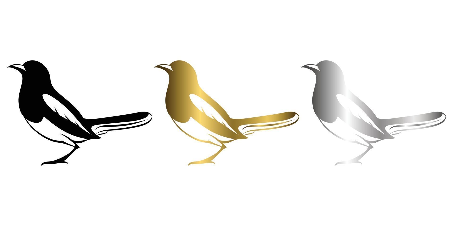 three color black gold silver Vector illustration on a white background of a magpie Suitable for making logo