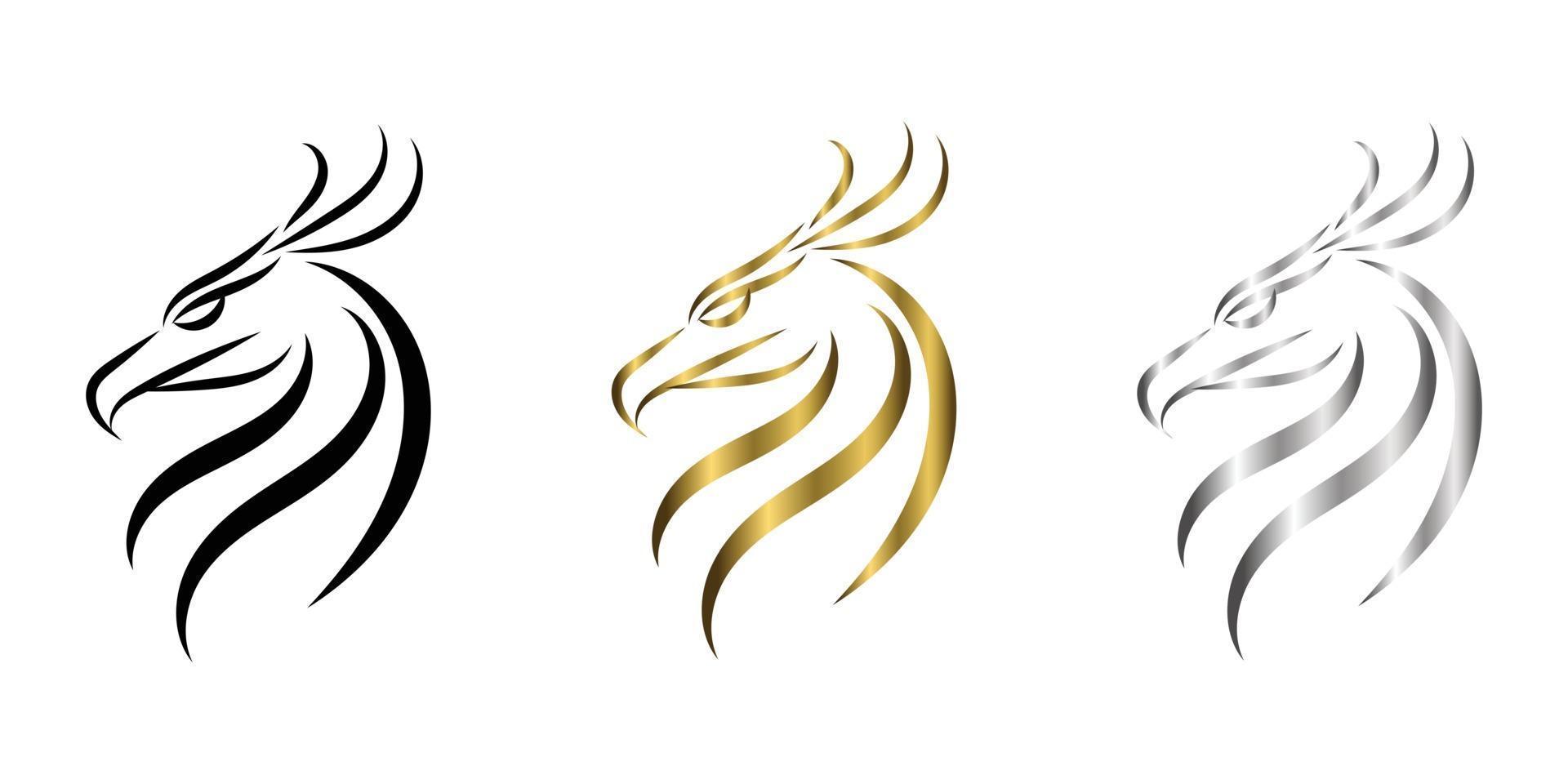 three color black gold silver line vector logo of phoenix head It shows power and strength