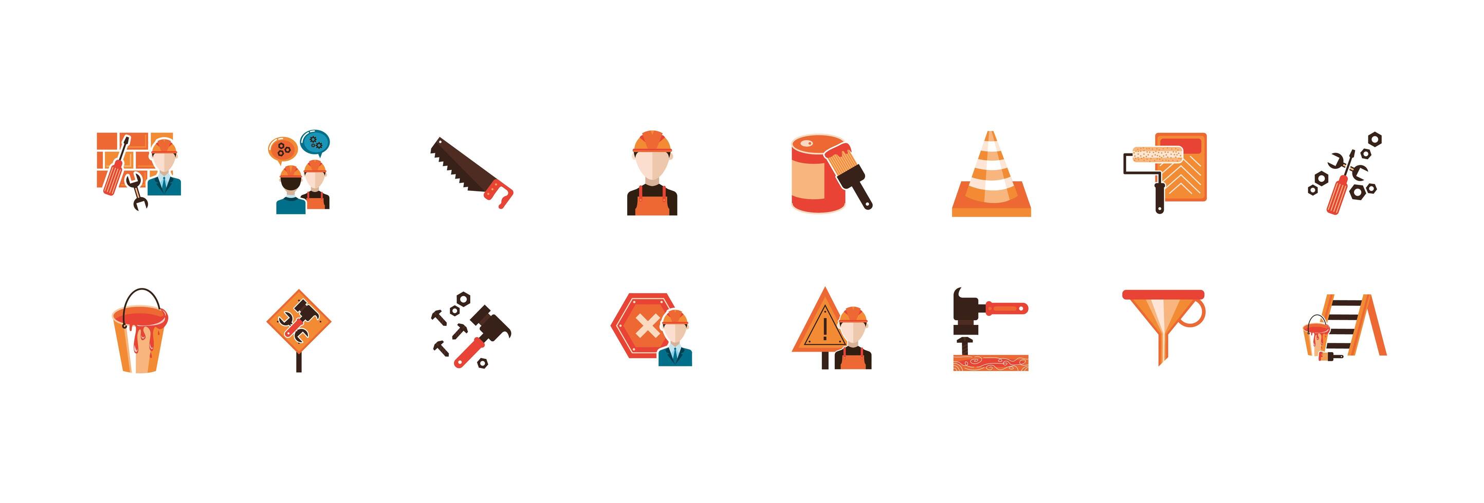 bundle of construction set detailed icons vector