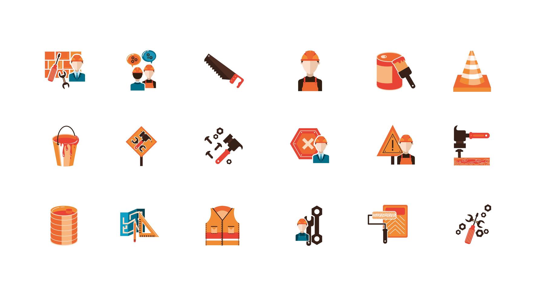 bundle of construction set detailed icons vector