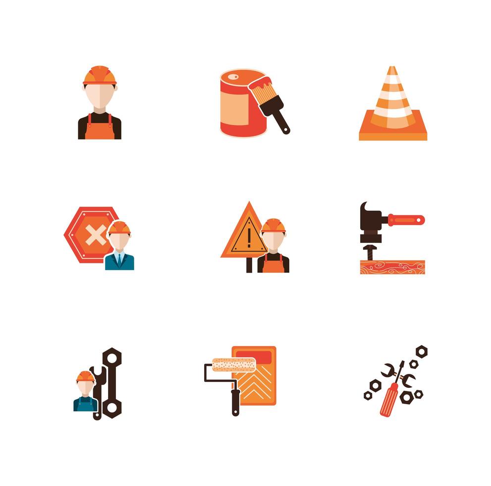 bundle of construction set detailed icons vector