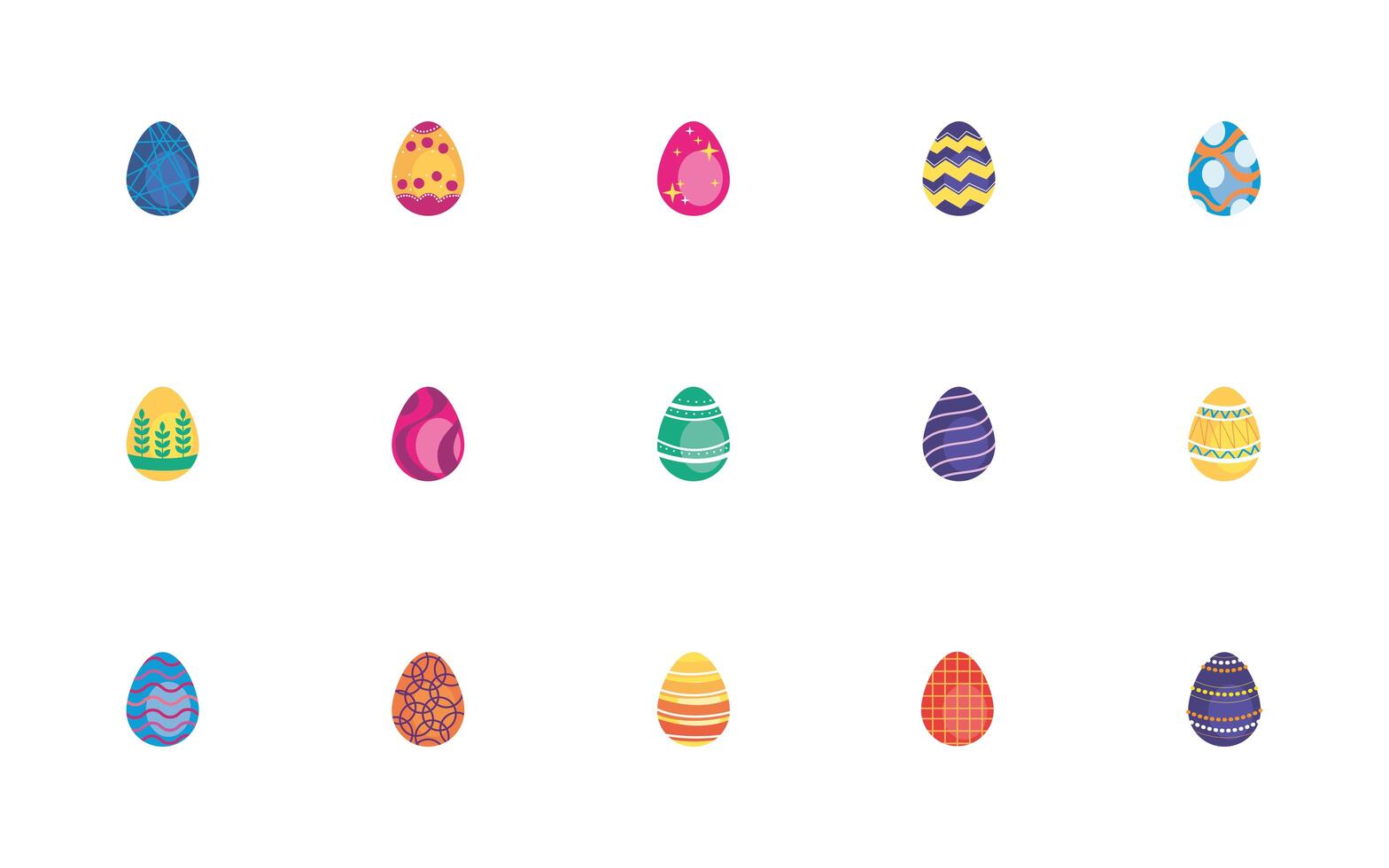 bundle easter eggs painted flat style icons vector