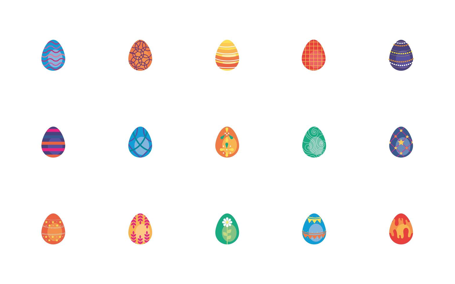 bundle easter eggs painted flat style icons vector