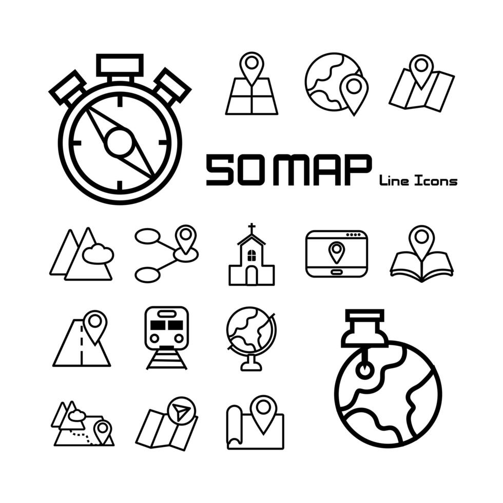 bundle of map line icons and text vector