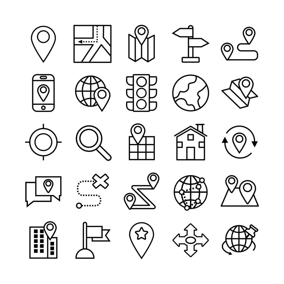 paquete de iconos de línea de mapa vector