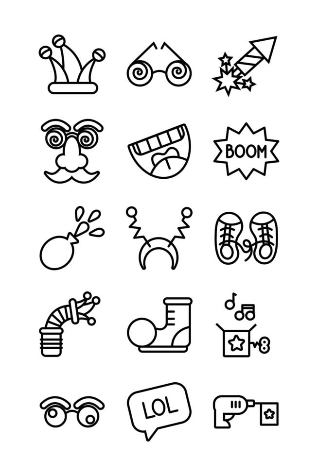 bundle of fools day set icons vector