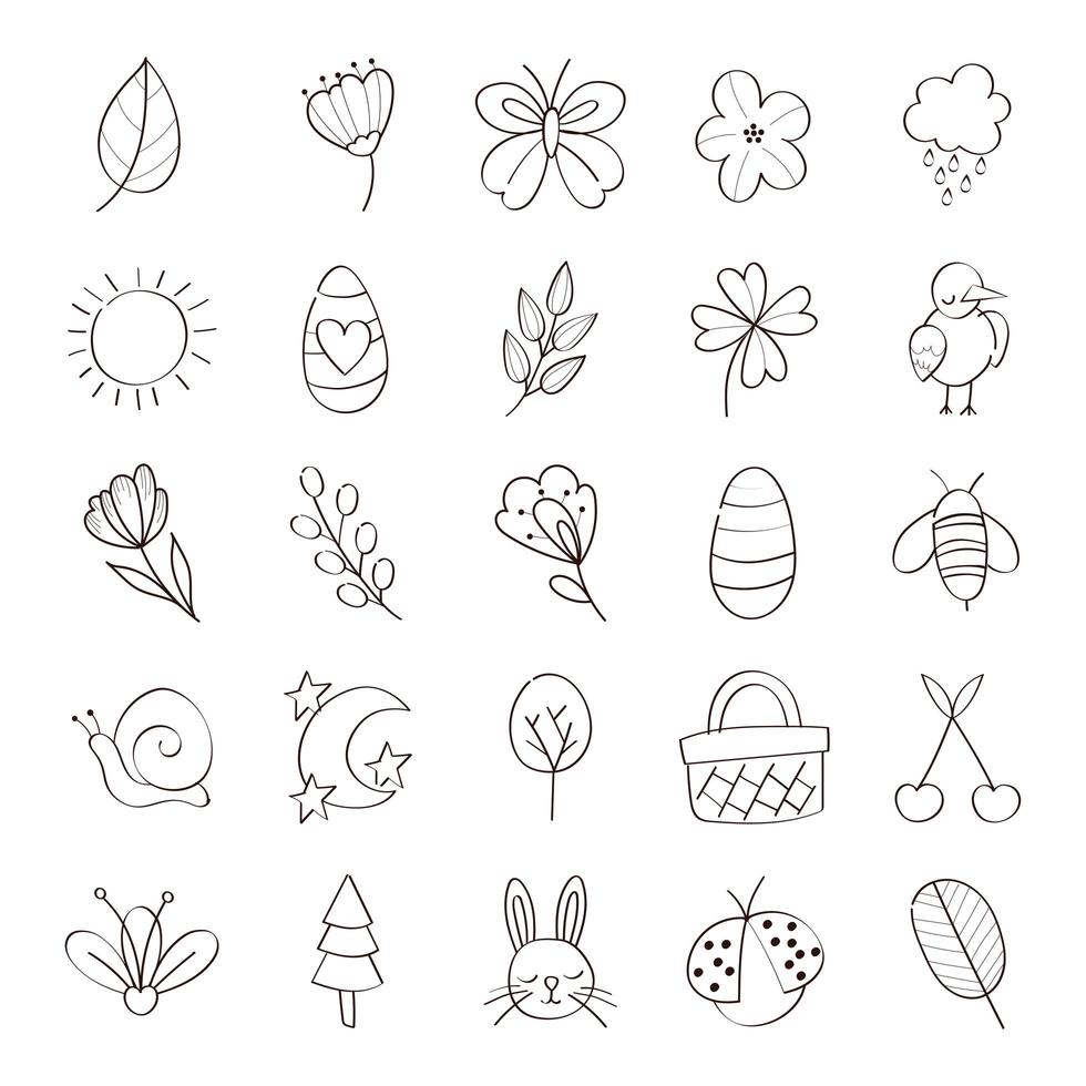 bundle of spring set line icons vector