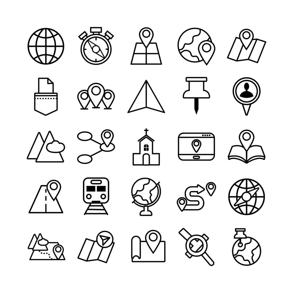 bundle of map line icons vector