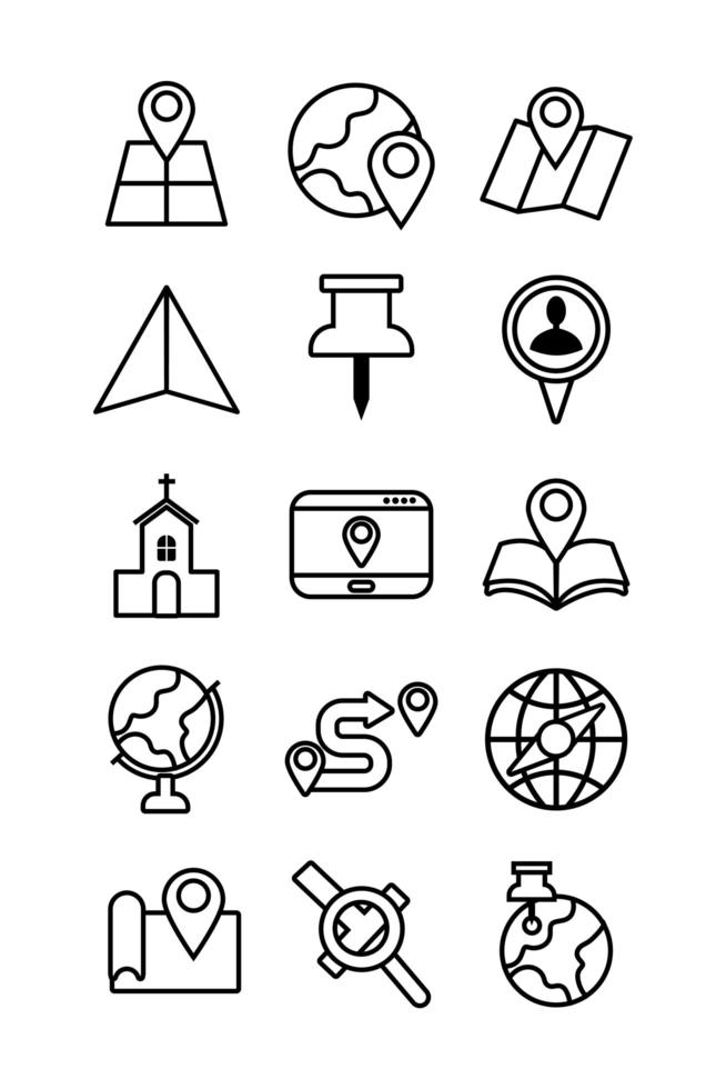 bundle of map line icons vector