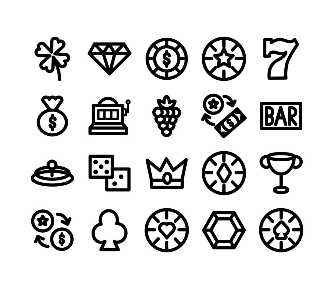 bundle of casino set icons vector