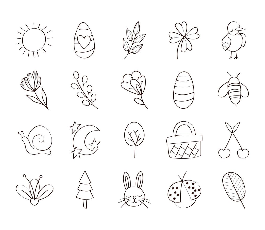 bundle of spring set line icons vector