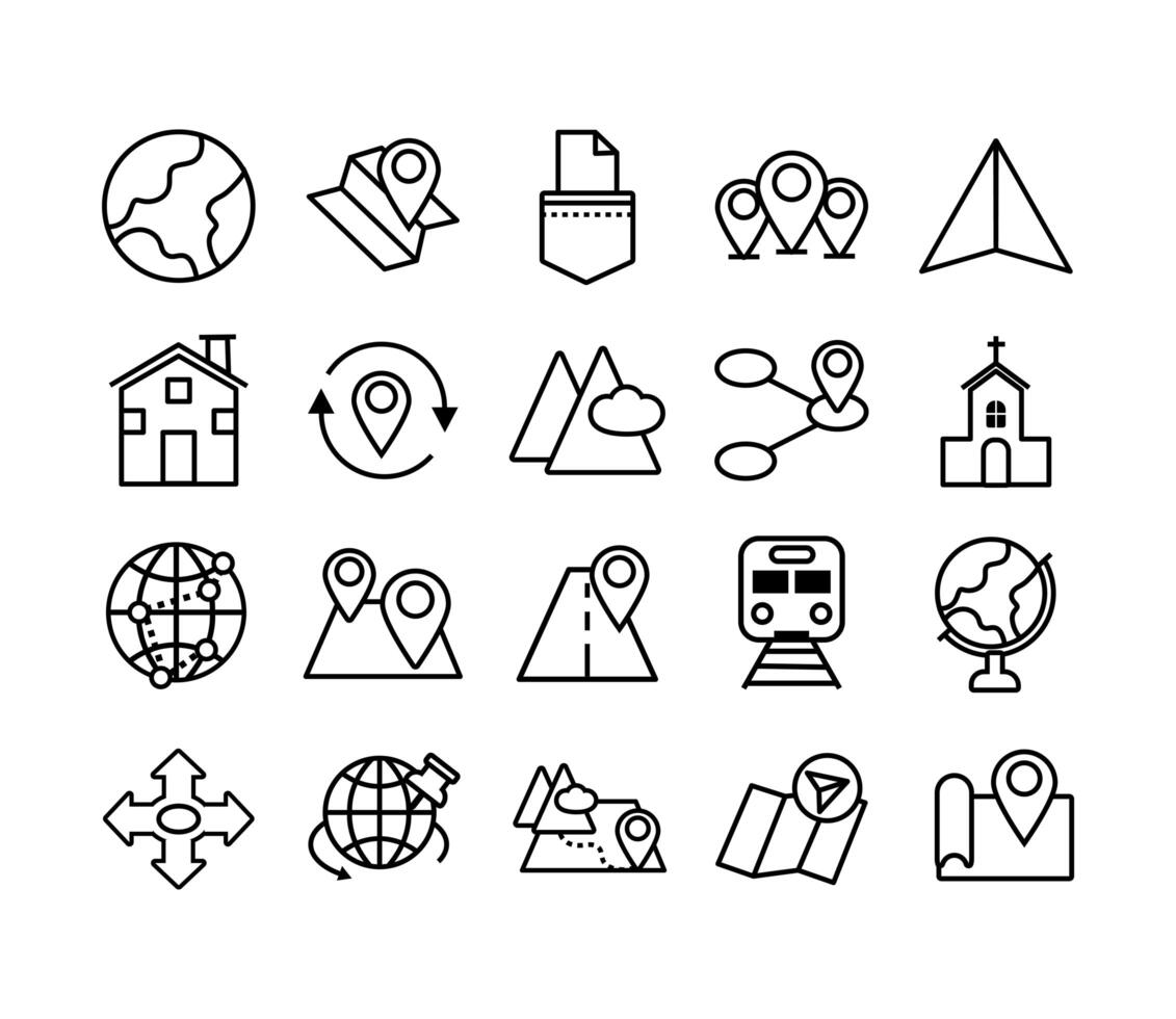 bundle of map line icons vector