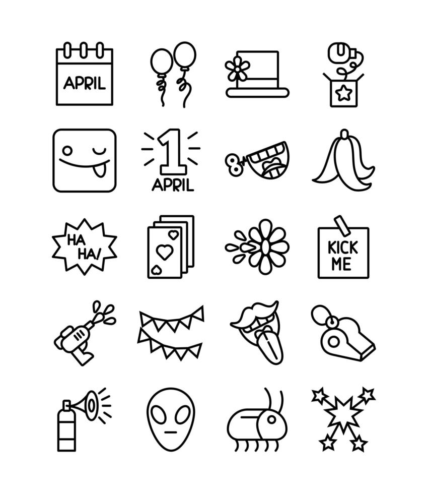 bundle of fools day set icons vector