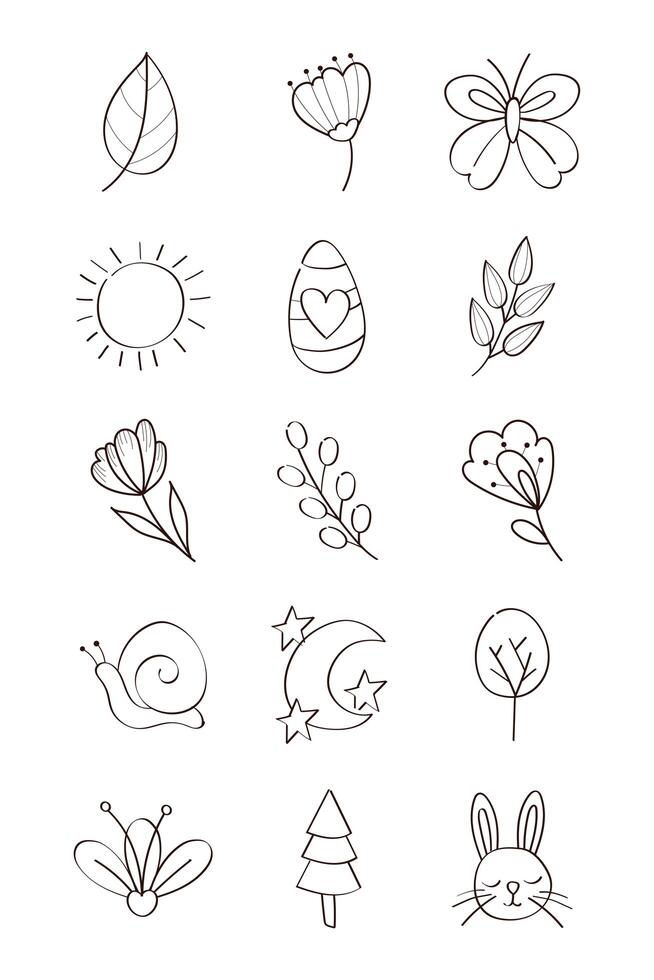 bundle of spring set line icons vector
